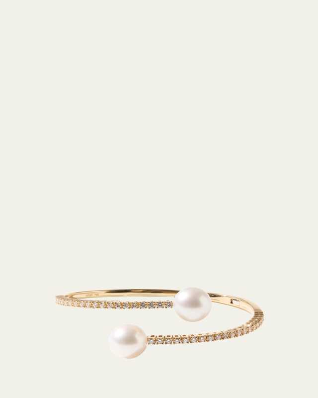 18K Yellow Gold Double South Sea Pearl and Diamond Cuff Bracelet